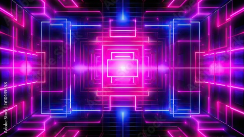 Neon pink and purple neon grid vector on dark background