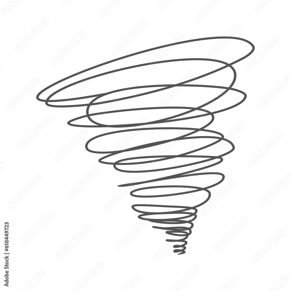 Tornado spiral symbol. Hurricane or typhoon doodle. Cyclone hand drawn ...