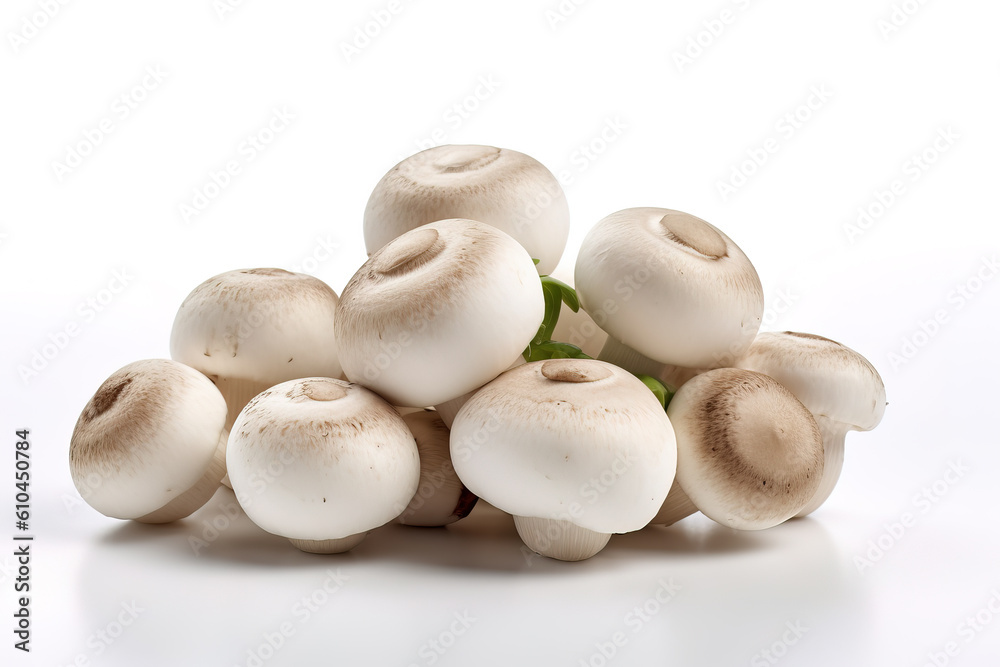 White button mushrooms isolated on white background generative ai