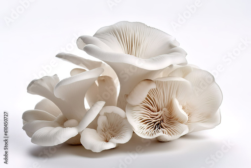 White oyster mushrooms isolated on white background generative ai