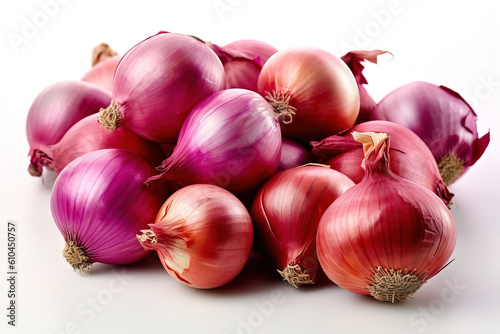 red or purple onions isolated on white background generative ai
