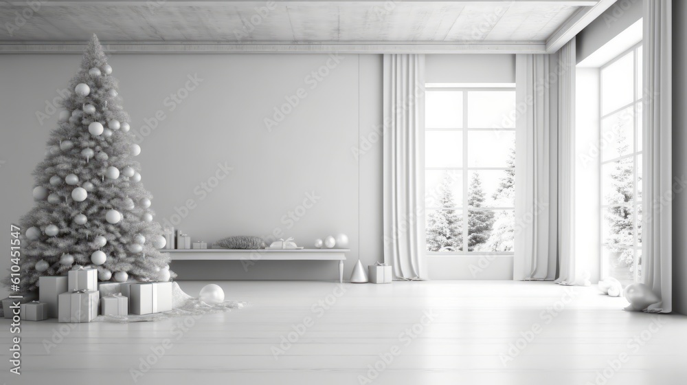 Christmas tree in the room. Decorated festive tree in a minimalist white interior. Generative AI
Christmas tree in the room. Decorated festive tree in a minimalist white interior. Generative AI