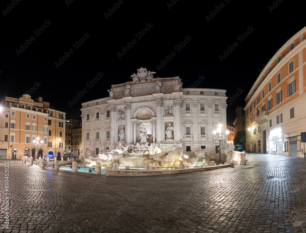 Trevi fountain illuminated at night