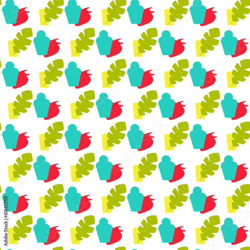 Wallpaper Mural Seamless summer color pattern of abstract shapes.Silhouette of strawberries, pineapple, ice cream, yellow spot and palm leaf. Background design, packaging, fabric. Vector illustration... Torontodigital.ca
