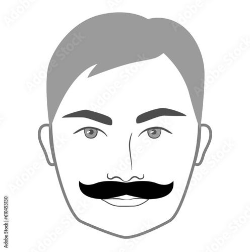 Pancho Villa mustache Beard style men face illustration Facial hair. Vector grey black portrait male Fashion template flat barber collection set. Stylish hairstyle isolated outline on white background