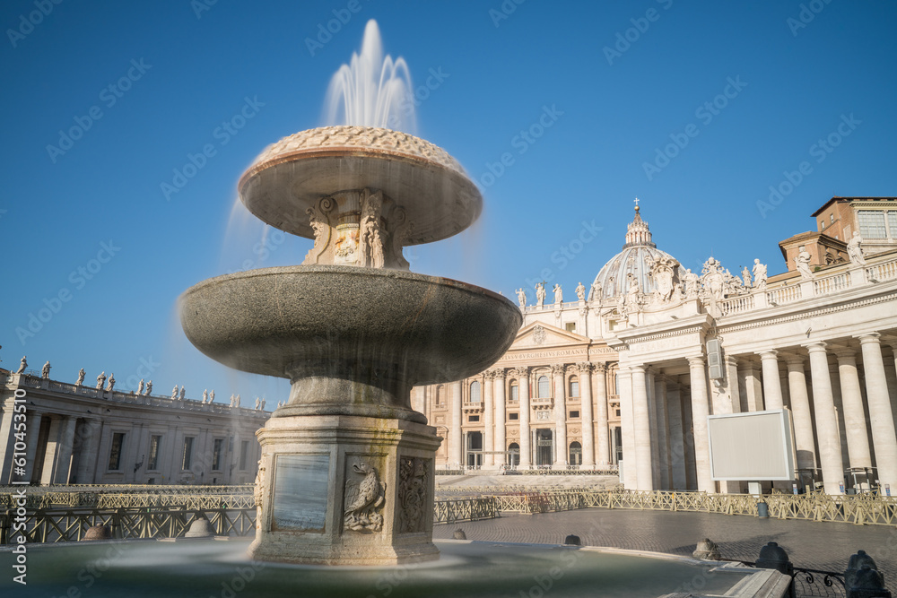 View of Saint Peter's Basilica and square in morning light. Vatican, Italy