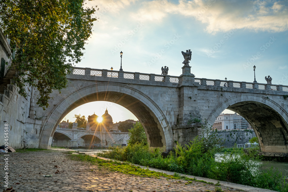 Sant Angelo bridge at sunset in Rome. Italy Sant Angelo bridge at sunset in Rome. Italy