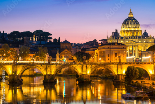 St. Peter s basilica in Vatican at sunset. Italy 