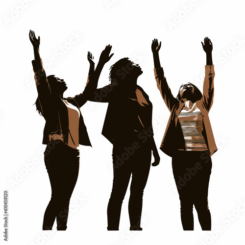 Christian worship young people silhouette lifting hand vector illustration