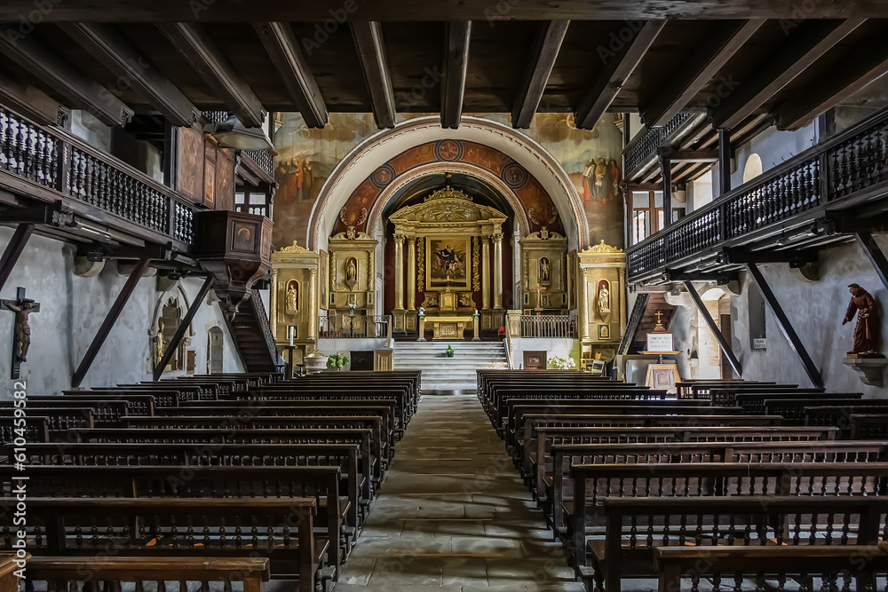 Interior of Church of Holy Martin (Eglise Saint-Martin de Sare, XVII ...