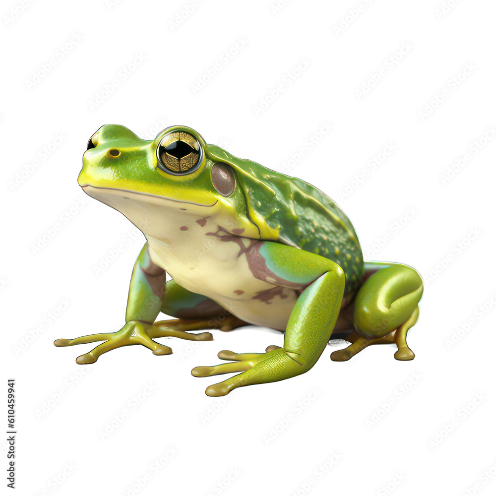 Green frog isolated on white created with Generative AI Green frog isolated on white created with Generative AI
