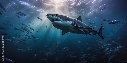 AI Generated. AI Generative. Photo illustration of dangerous unawer water shark black fish. Diving adventures. Graphic Art © AkimD