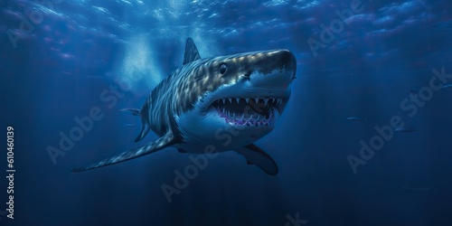 AI Generated. AI Generative. Photo illustration of dangerous unawer water shark black fish. Diving adventures. Graphic Art