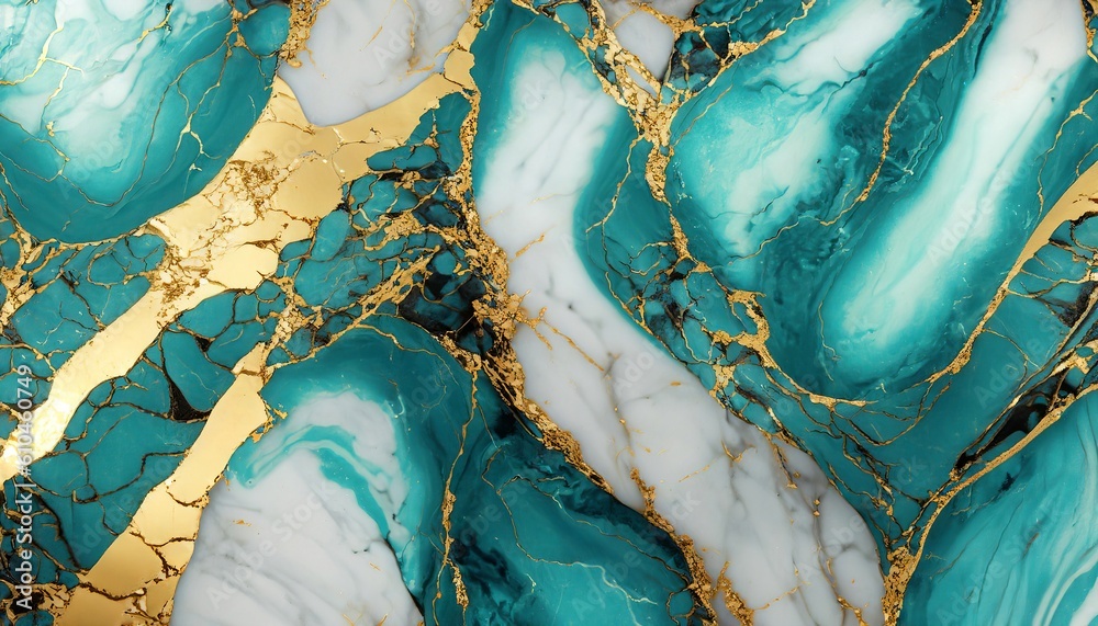 Turquoise and gold marble texture, marble background, high resolution marble, AI generative