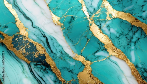 Turquoise and gold marble texture, marble background, high resolution marble, AI generative
