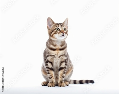 Cute cat looking to top isolated in white background