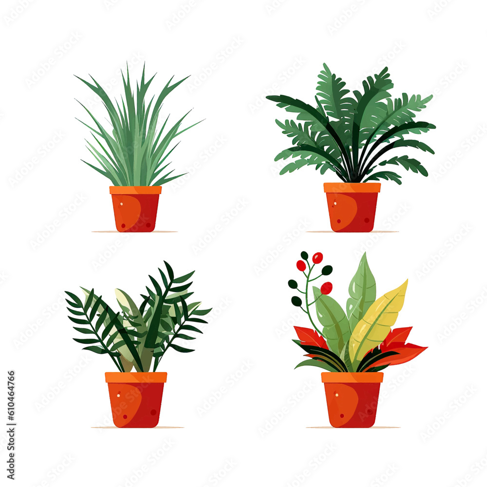 Set of houseplants. Indoor plant in modern flowerpot. Decorative houseplants for interior home decoration