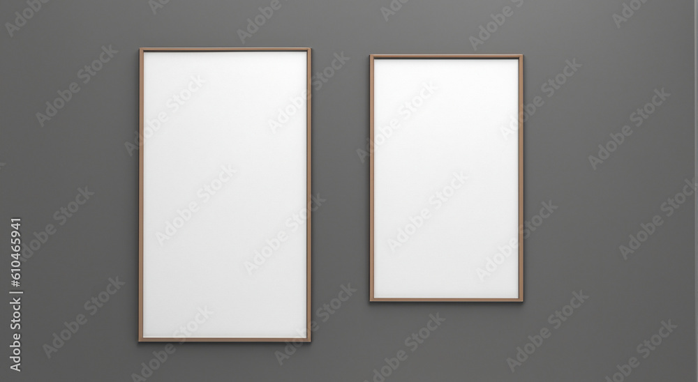 beautiful mockup paintings with white tablecloths on a gray background on the wall