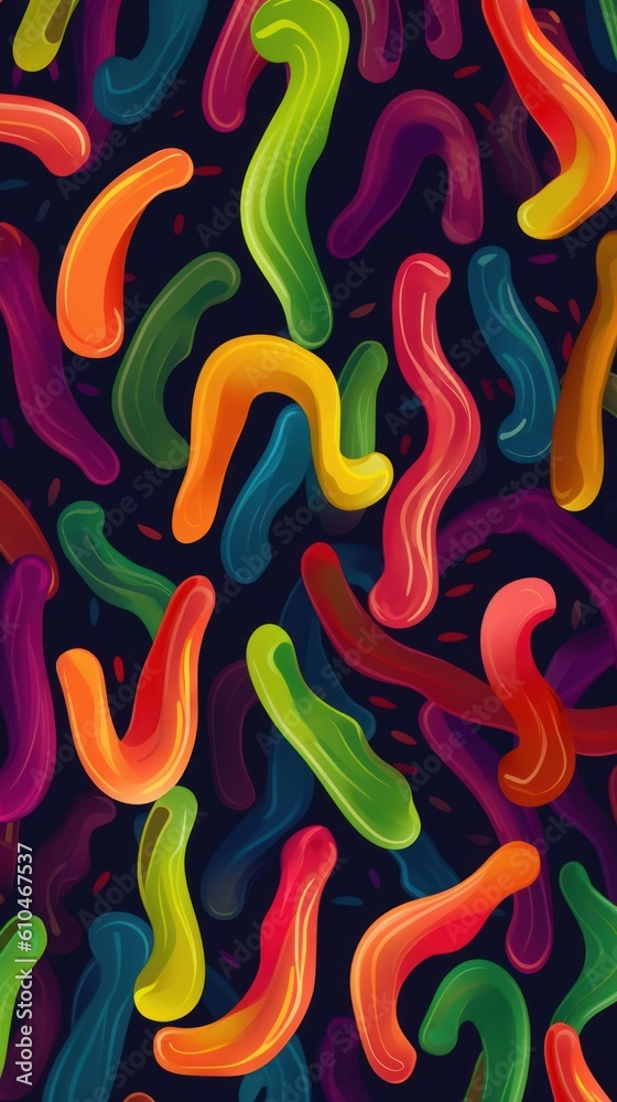 Sweet Gummy Worms Candy Cartoon Vertical Background Illustration. Sweet Dessert From Confectionery. Ai Generated Drawning Background Illustration with Delicious Flavory Gummy Worms Generative AI