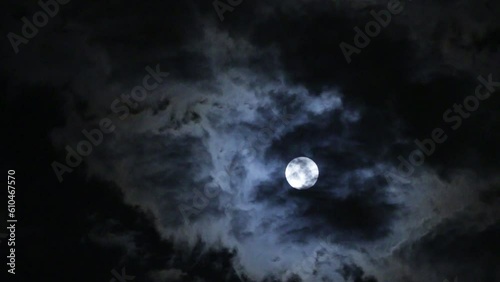 Full Moon night and partly cloudy sky