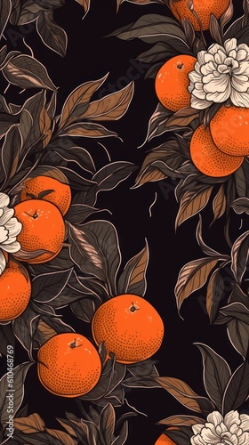 Fresh Organic Mandarin Fruit Cartoon Vertical Background Illustration. Healthy Vegetarian Diet. Ai Generated Drawning Background Illustration with Delicious Juicy Mandarin Fruit. Generative AI photo