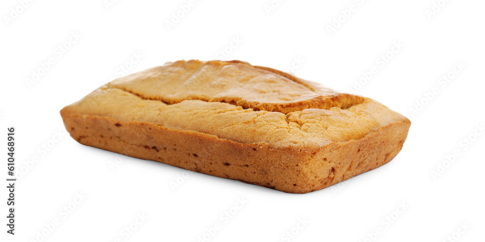 Delicious homemade yogurt cake on white background