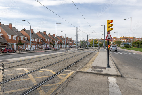 Tram tracks on the surface in a town
