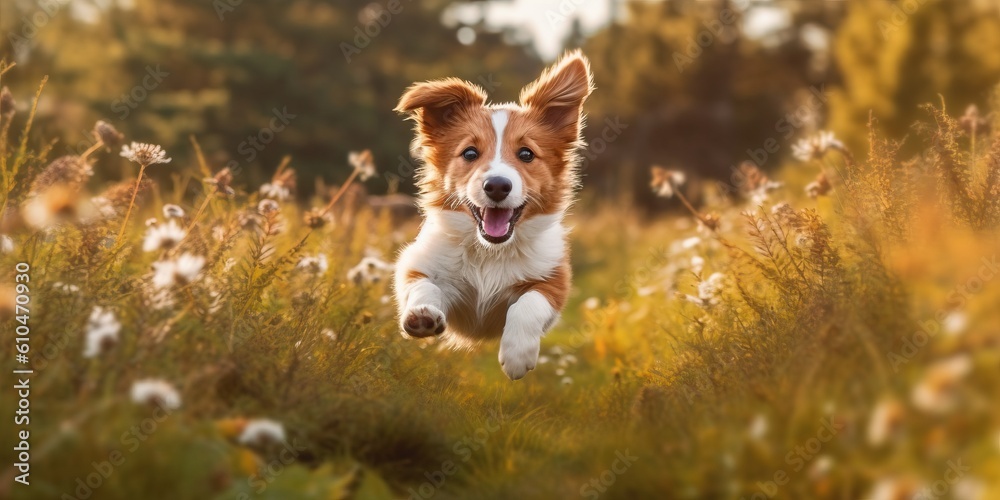 Portrait cute dog running on the garden AI Generative Portrait cute dog running on the garden AI Generative