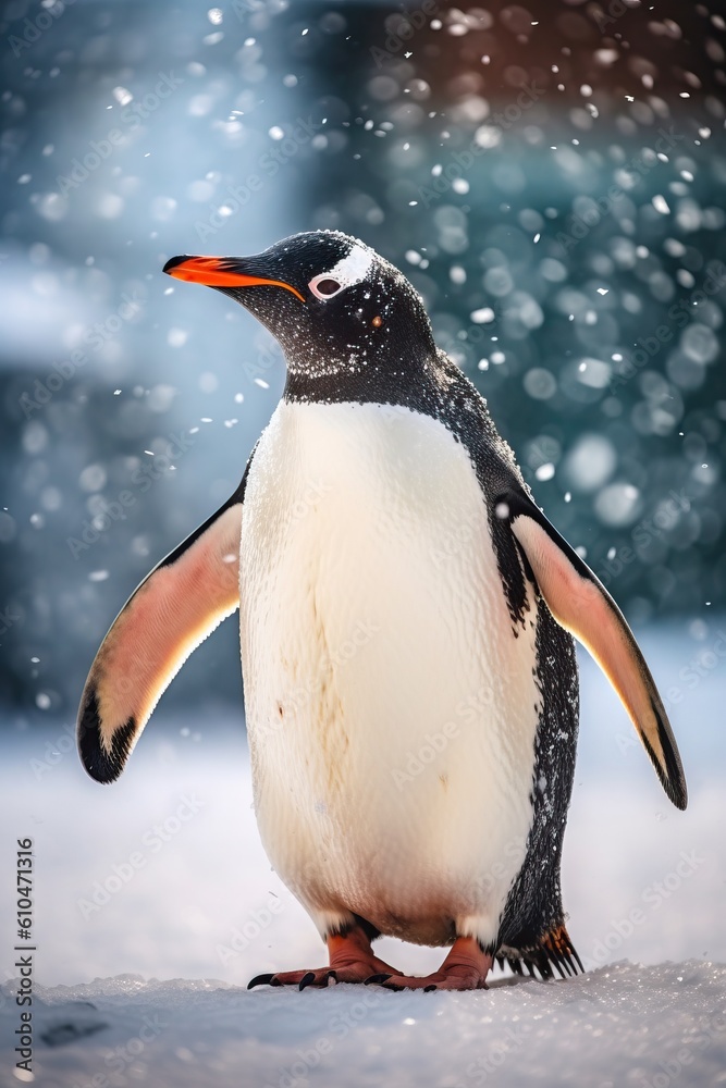Portrait penguin standing in snowy hills AI Generative Portrait penguin standing in snowy hills AI Generative