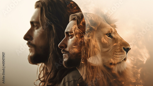 leão e jesus cristo dupla exposição 