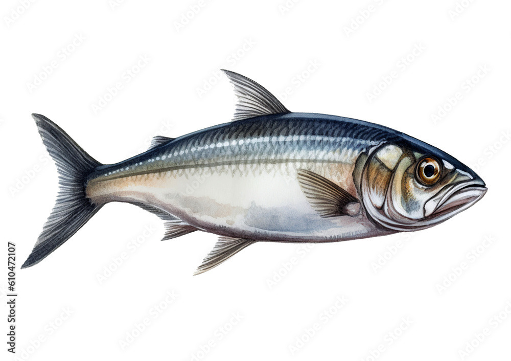 Herring fish isolated on transparent background. Generative AI. Herring fish isolated on transparent background. Generative AI.