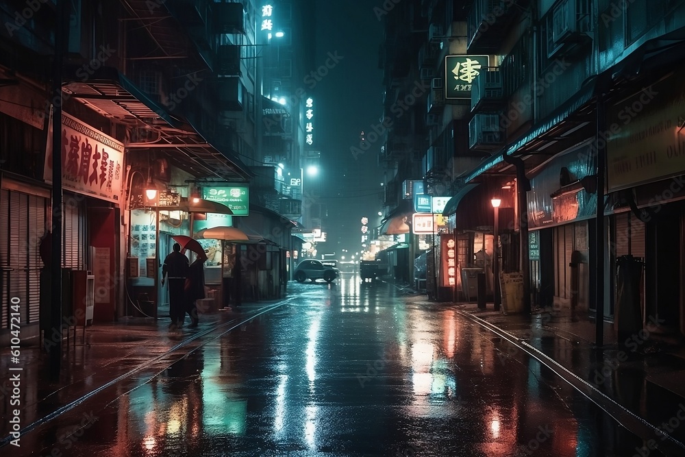 rain in japan at night, midnight