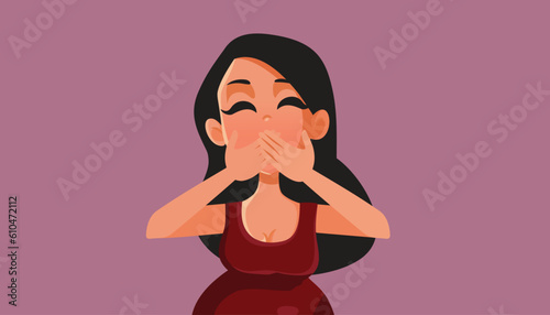 Nauseated Lady Feeling like Vomiting Vector Cartoon Illustration. Pregnant mom experiencing morning sickness 
