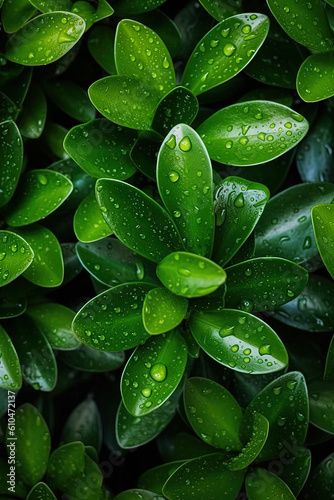 top view fresh green leaves with raindrops texture