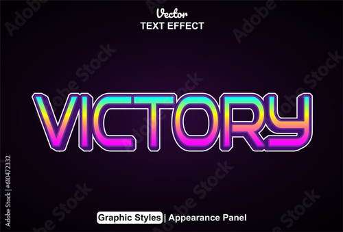 victory text effect with purple color graphic style and editable.