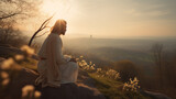 jesus cristo em um lindo por do sol, amor e fé cristã
