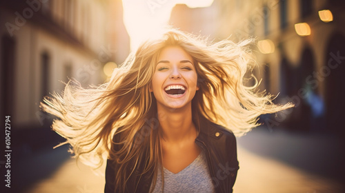 young adult woman, laughing...