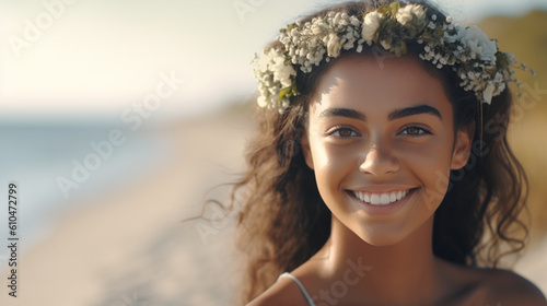 young adult woman with beac...