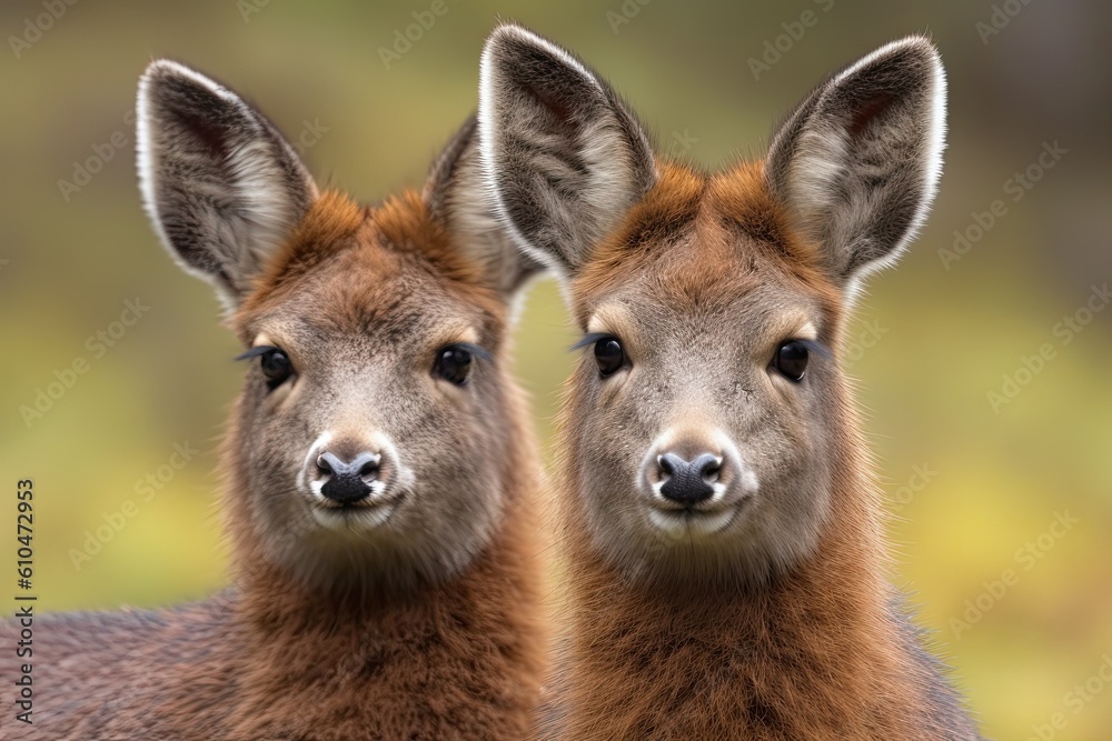 Rare Pair of Siberian Musk Deer in Wild Nature. Cervid Mammal with Fangs and Musk. Avoid Poaching by Preserving their Habitat. Generative AI Rare Pair of Siberian Musk Deer in Wild Nature. Cervid Mammal with Fangs and Musk. Avoid Poaching by Preserving their Habitat. Generative AI