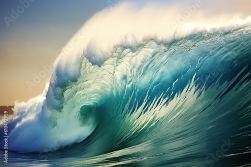 Powerful Mavericks Wave Cresting - Stunning Ocean Swell for Surfing - Nature's Blue Beauty at its Best. Generative AI photo