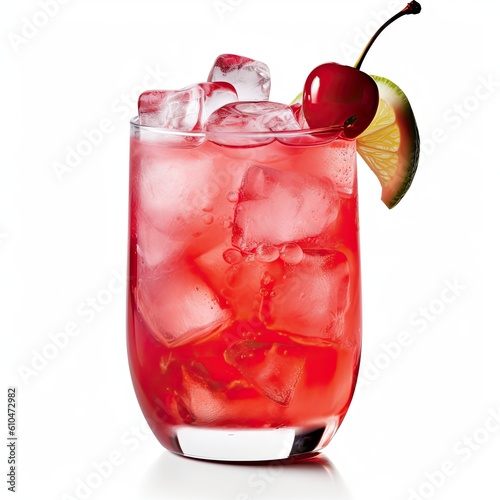 Refreshing Shirley Temple Cocktail in Two Glasses with Ice - Perfect for a Sweet and Non-Alcoholic Summer Drink: Generative AI photo