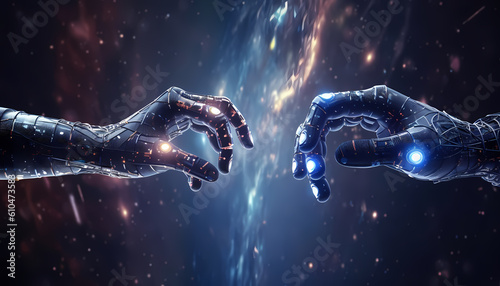 Robotic AI hands touching