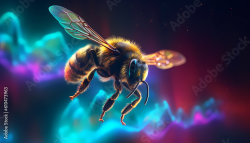 Neon in flight bee at speed