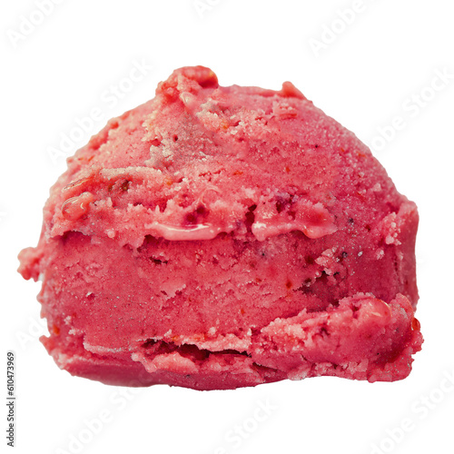 Strawberry ice cream ball isolated on transparent background