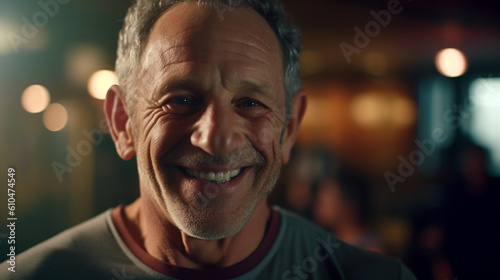 Wallpaper Mural an elderly man with gray hair and full beard does yoga sport or fitness with other people in group, blurred background, fictional place, gym or yoga room Torontodigital.ca