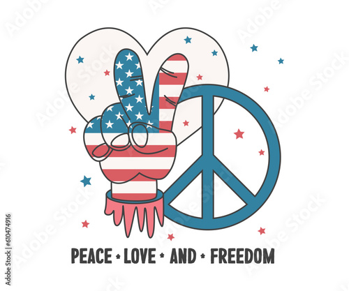 Peace love freedom with Heart shape, peace Symbol, and peace gesture with USAflag, Print on T-Shirt, Mug, sticker and so many apparel clothing Items. 