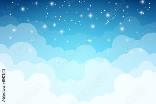 Vector illustration of Beautiful night sky with sparkling stars and mesmerizing clouds