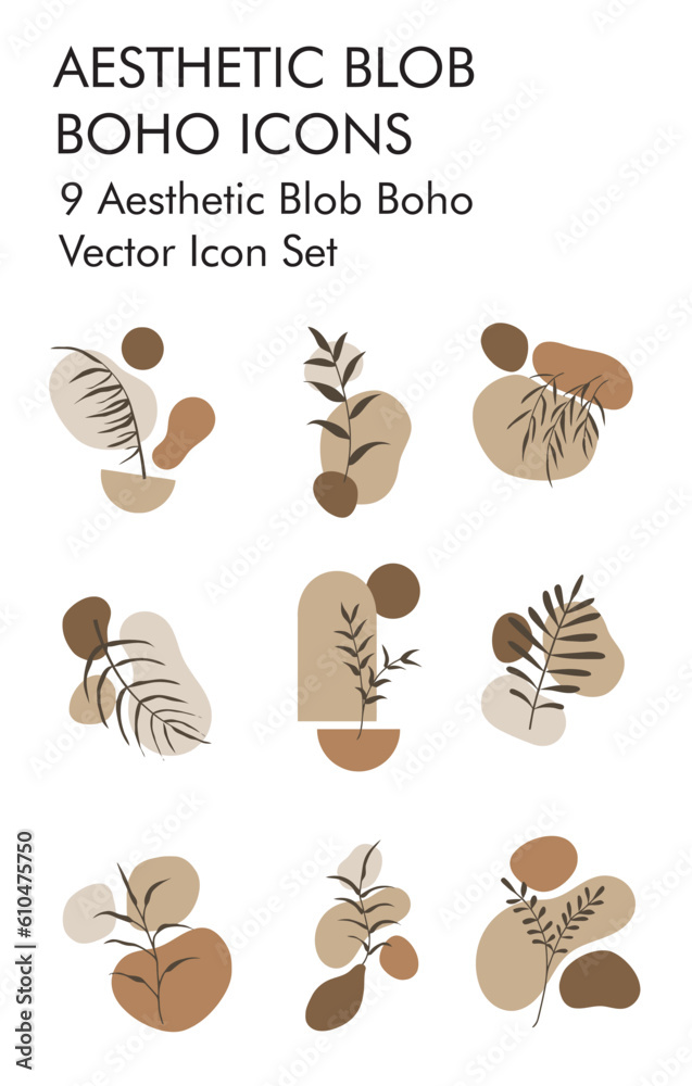 9 Aestheticblob boho vector icon set