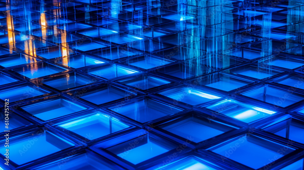 glass floor or abstract blue neon lights in rectangular shapes glass floor or abstract blue neon lights in rectangular shapes