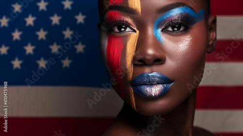 american flag, multiracial ...